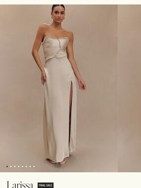 Meshki Cream Strapless Corset Maxi Dress with High Side Slit